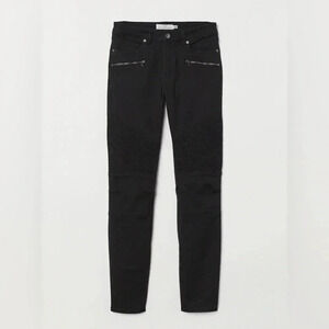 H&M Ladies Black Jean Pants Long Biker Regular Waist Skinny Size 8 Or Medium